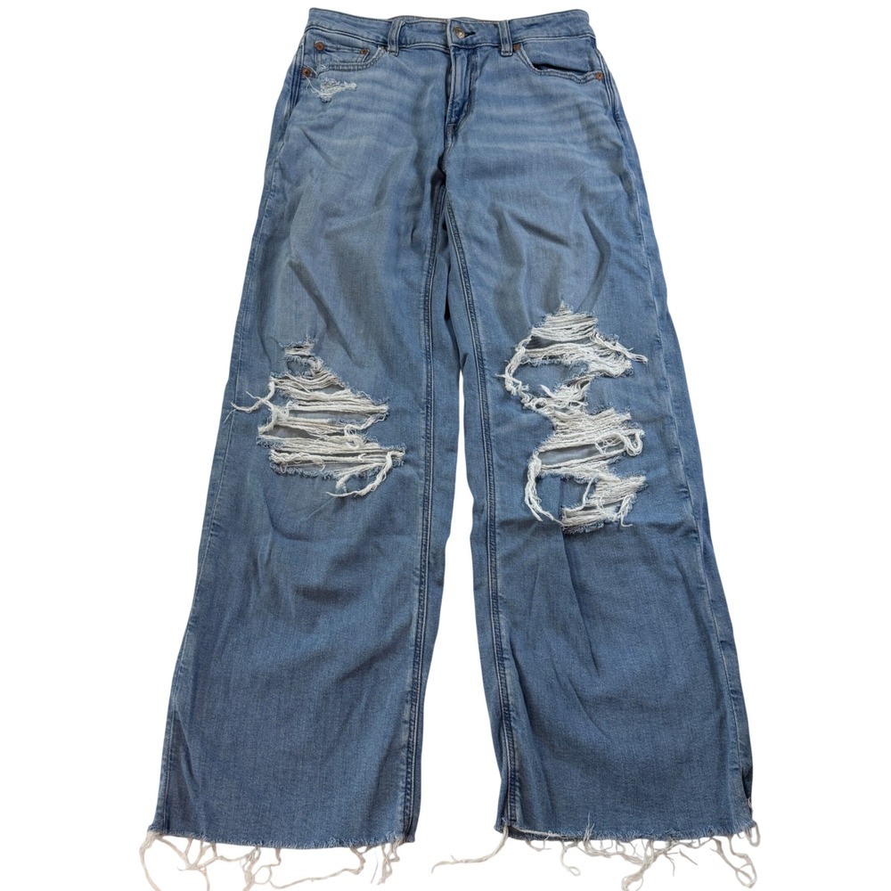 American Eagle Outfitters Distressed Light Blue Wide Leg Jeans